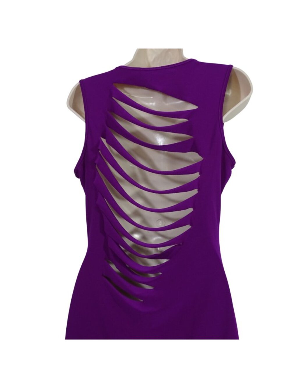 Symphony Sleeveless Purple Bodycon Sheath Dress Women Size L Laser Cut Back Y2K - Picture 4 of 9